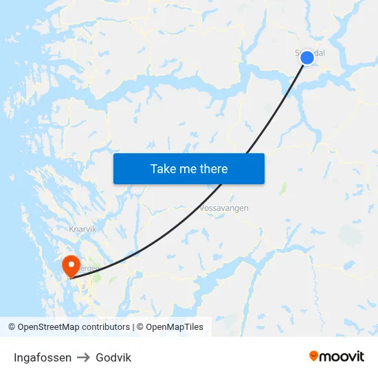 Ingafossen to Godvik map