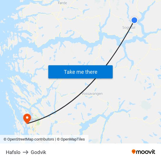 Hafslo to Godvik map