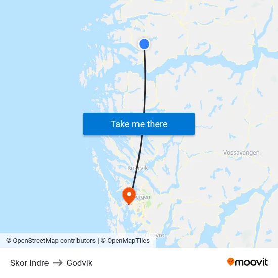 Skor Indre to Godvik map