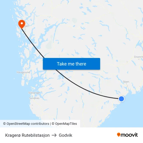 Kragerø Rutebilstasjon to Godvik map