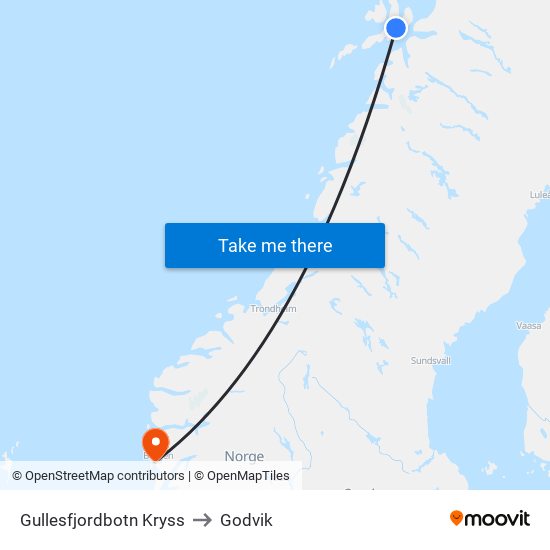 Gullesfjordbotn Kryss to Godvik map