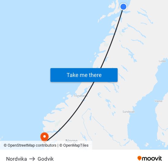 Nordvika to Godvik map