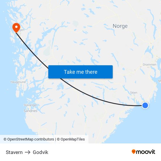 Stavern to Godvik map