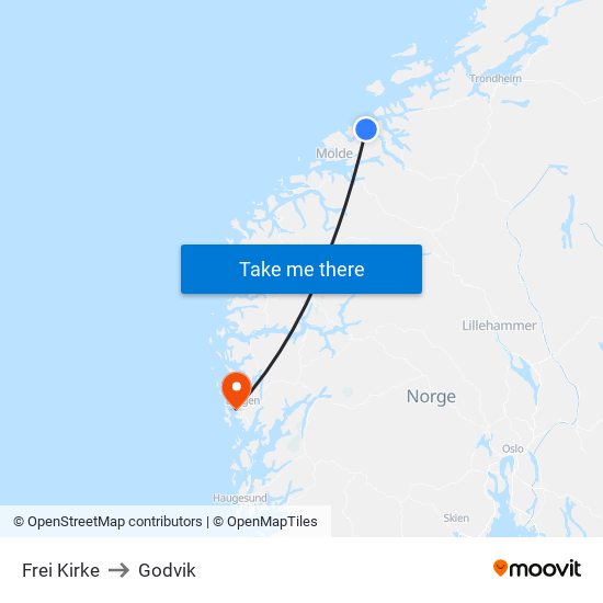 Frei Kirke to Godvik map