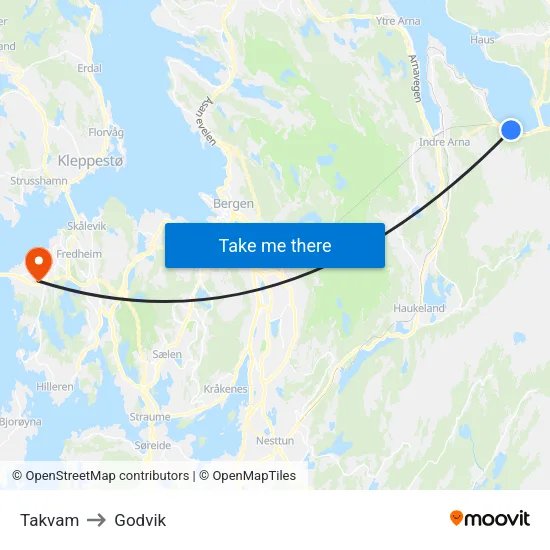 Takvam to Godvik map