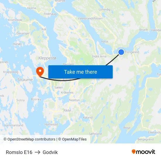Romslo E16 to Godvik map
