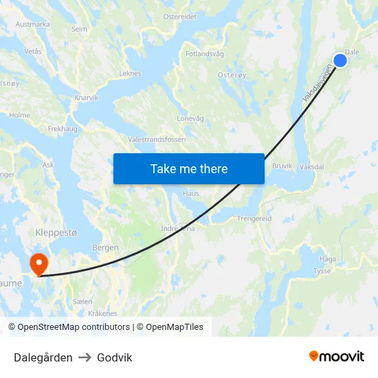 Dalegården to Godvik map