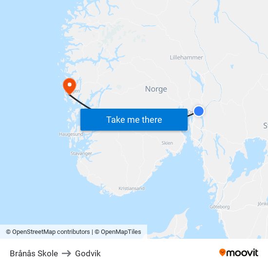 Brånås Skole to Godvik map