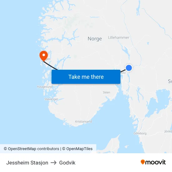 Jessheim Stasjon to Godvik map