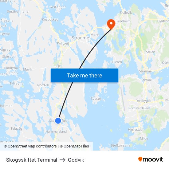 Skogsskiftet Terminal to Godvik map