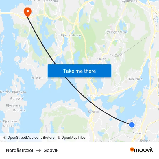 Nordåstræet to Godvik map