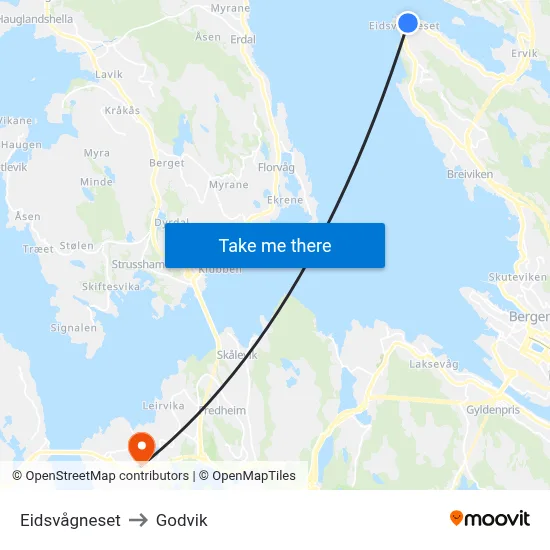 Eidsvågneset to Godvik map