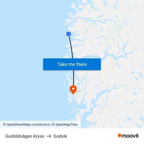 Gunhildvågen Kryss to Godvik map