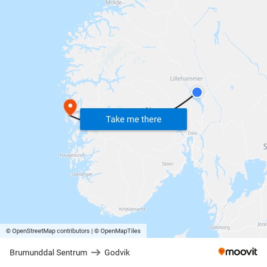 Brumunddal Sentrum to Godvik map