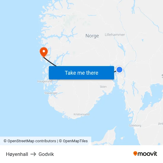 Høyenhall to Godvik map