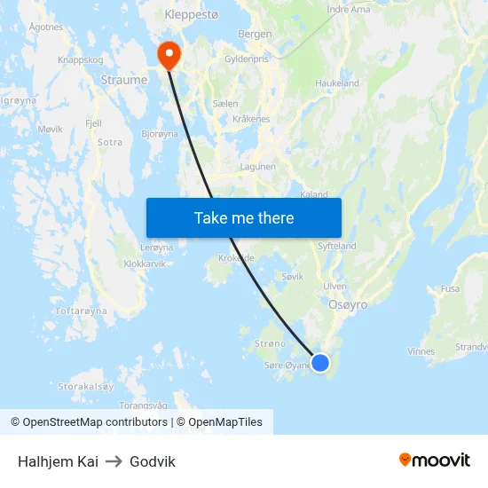 Halhjem Kai to Godvik map
