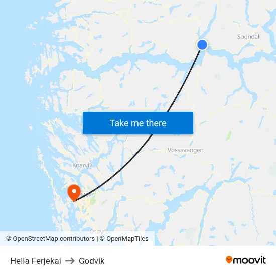 Hella Ferjekai to Godvik map