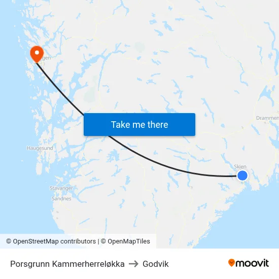 Porsgrunn Kammerherreløkka to Godvik map