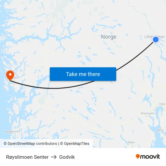 Røyslimoen Senter to Godvik map