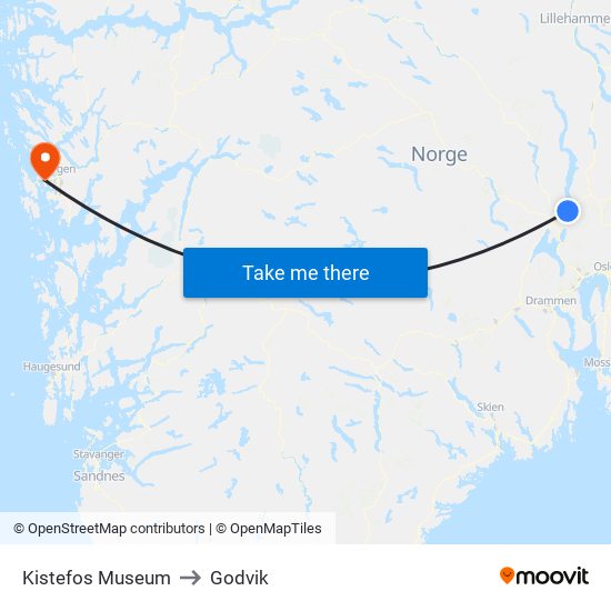 Kistefos Museum to Godvik map