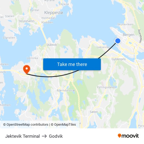 Jektevik Terminal to Godvik map