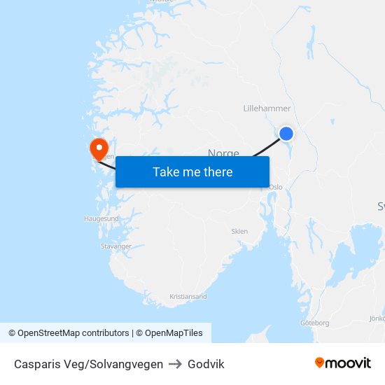 Casparis Veg/Solvangvegen to Godvik map