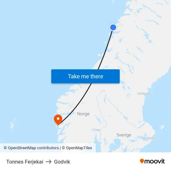 Tonnes Ferjekai to Godvik map