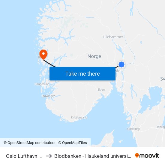 Oslo Lufthavn Stasjon to Blodbanken - Haukeland universitetssjukehus map