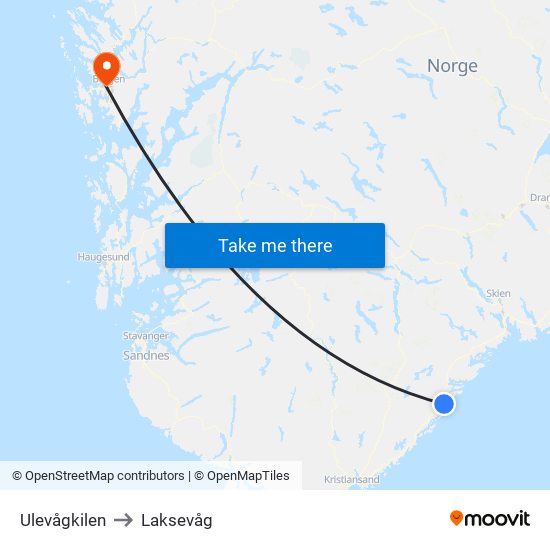Ulevågkilen to Laksevåg map