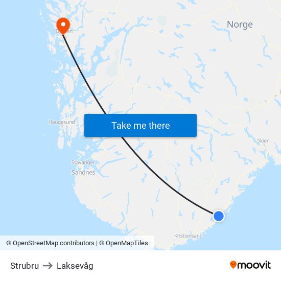 Strubru to Laksevåg map