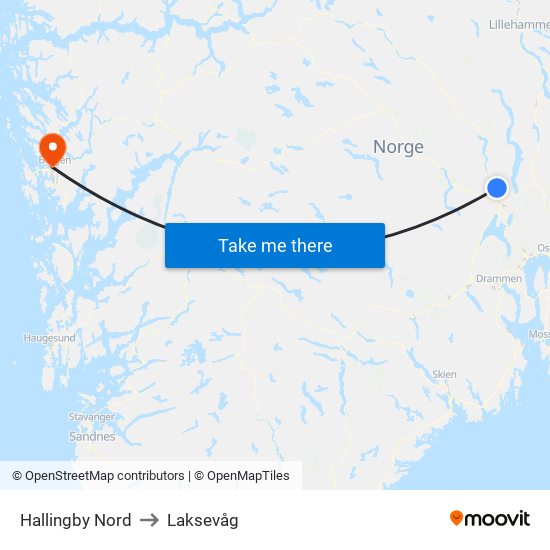 Hallingby Nord to Laksevåg map