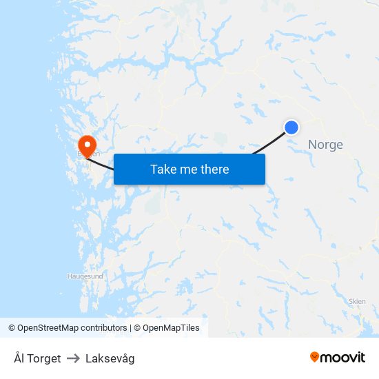 Ål Torget to Laksevåg map
