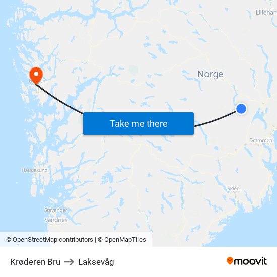 Krøderen Bru to Laksevåg map