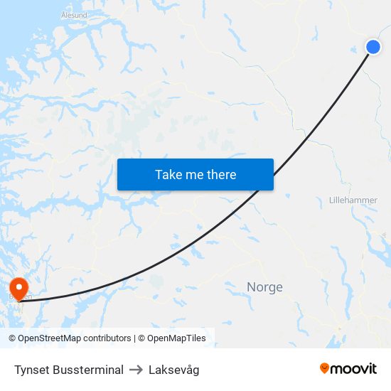 Tynset Bussterminal to Laksevåg map