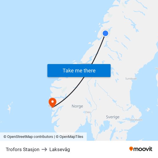 Trofors Stasjon to Laksevåg map