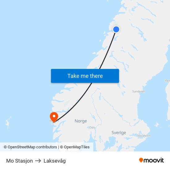 Mo Stasjon to Laksevåg map