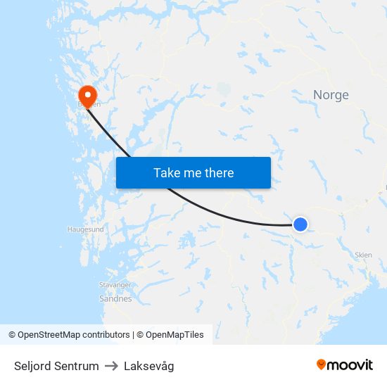 Seljord Sentrum to Laksevåg map