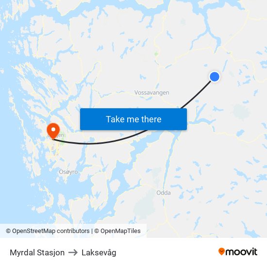 Myrdal Stasjon to Laksevåg map