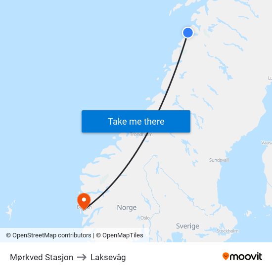 Mørkved Stasjon to Laksevåg map
