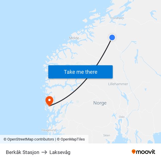 Berkåk Stasjon to Laksevåg map