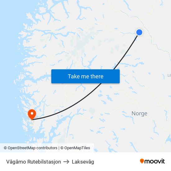 Vågåmo Rutebilstasjon to Laksevåg map