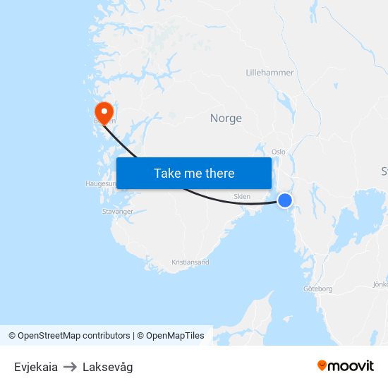 Evjekaia to Laksevåg map