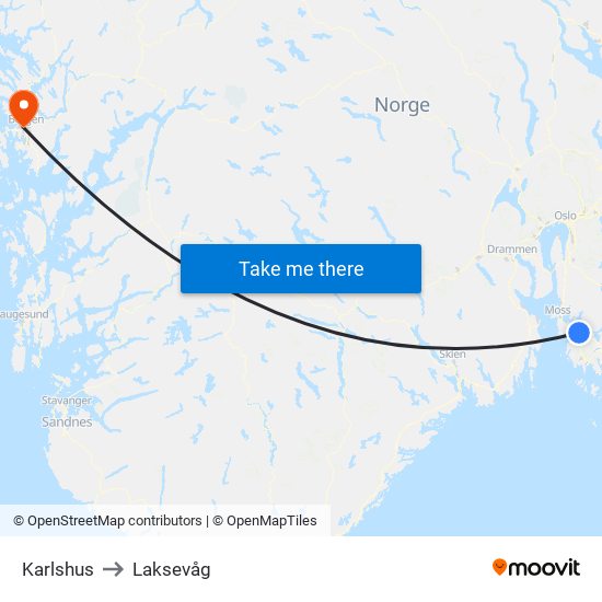 Karlshus to Laksevåg map