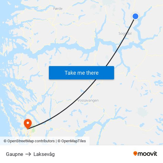 Gaupne to Laksevåg map