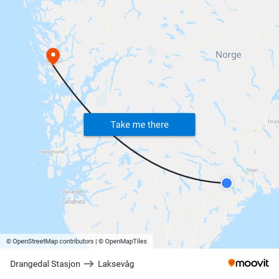 Drangedal Stasjon to Laksevåg map