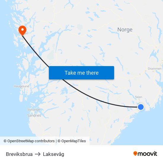 Breviksbrua to Laksevåg map