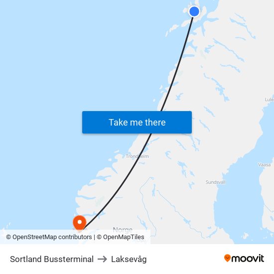 Sortland Bussterminal to Laksevåg map