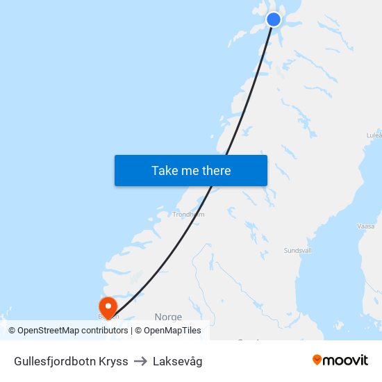 Gullesfjordbotn Kryss to Laksevåg map