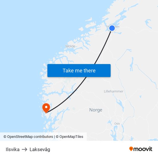 Ilsvika to Laksevåg map