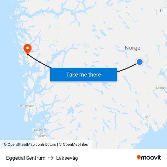 Eggedal Sentrum to Laksevåg map